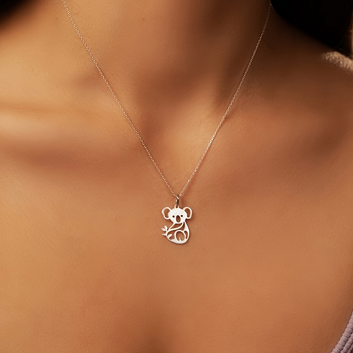 Women's Cute Hollow Koala Pendant Necklace, Daily Wear Gift